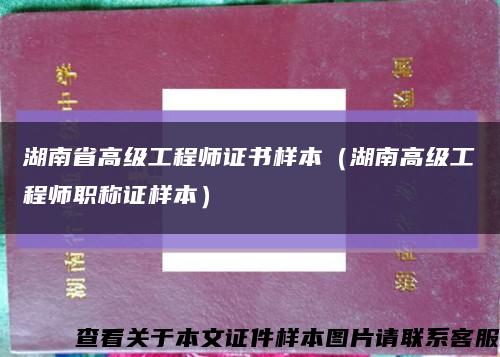湖南省高级工程师证书样本（湖南高级工程师职称证样本）缩略图