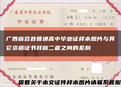 广西省容县普通高中毕业证样本照片与其它资格证书样版二者之间的差别缩略图
