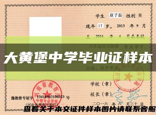 大黄堡中学毕业证样本缩略图