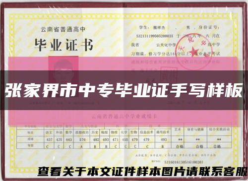 张家界市中专毕业证手写样板缩略图