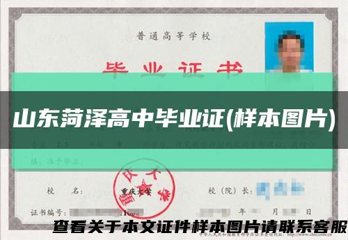 山东菏泽高中毕业证(样本图片)缩略图
