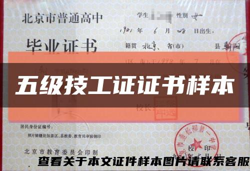 五级技工证证书样本缩略图