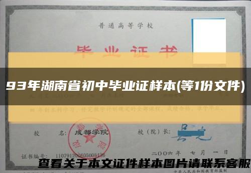 93年湖南省初中毕业证样本(等1份文件)缩略图