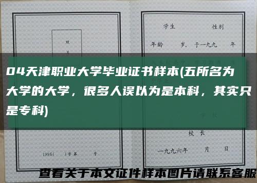 04天津职业大学毕业证书样本(五所名为大学的大学，很多人误以为是本科，其实只是专科)缩略图