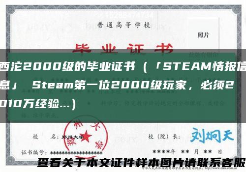 西沱2000级的毕业证书（「STEAM情报信息」 Steam第一位2000级玩家，必须2010万经验...）缩略图