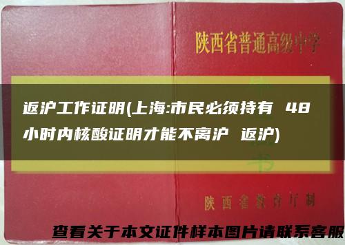 返沪工作证明(上海:市民必须持有 48 小时内核酸证明才能不离沪 返沪)缩略图