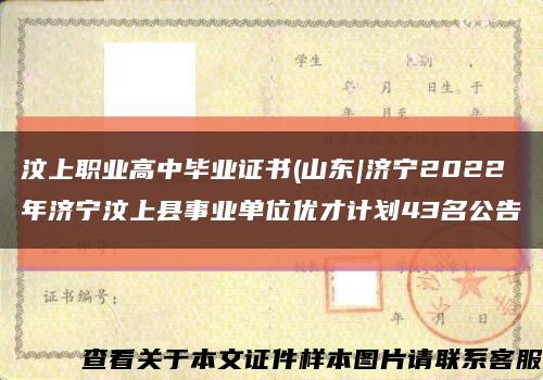 汶上职业高中毕业证书(山东|济宁2022年济宁汶上县事业单位优才计划43名公告缩略图