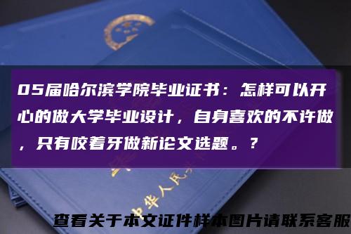 05届哈尔滨学院毕业证书：怎样可以开心的做大学毕业设计，自身喜欢的不许做，只有咬着牙做新论文选题。？缩略图