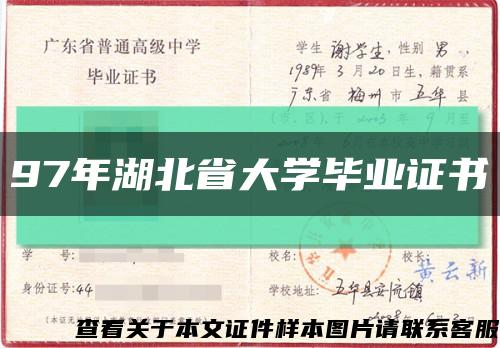 97年湖北省大学毕业证书缩略图