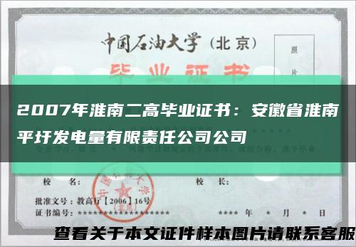 2007年淮南二高毕业证书：安徽省淮南平圩发电量有限责任公司公司缩略图