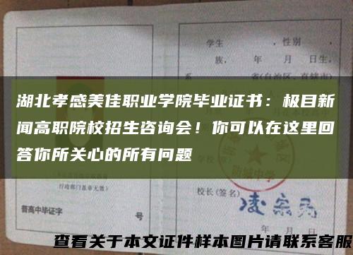 湖北孝感美佳职业学院毕业证书：极目新闻高职院校招生咨询会！你可以在这里回答你所关心的所有问题缩略图