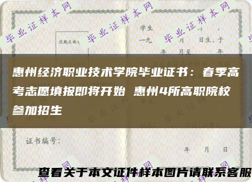 惠州经济职业技术学院毕业证书：春季高考志愿填报即将开始 惠州4所高职院校参加招生缩略图