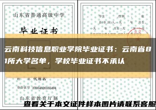 云南科技信息职业学院毕业证书：云南省81所大学名单，学校毕业证书不承认缩略图