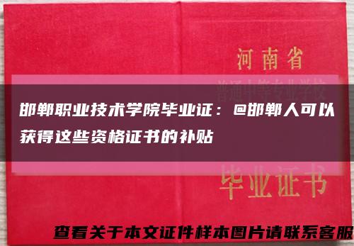 邯郸职业技术学院毕业证：@邯郸人可以获得这些资格证书的补贴缩略图