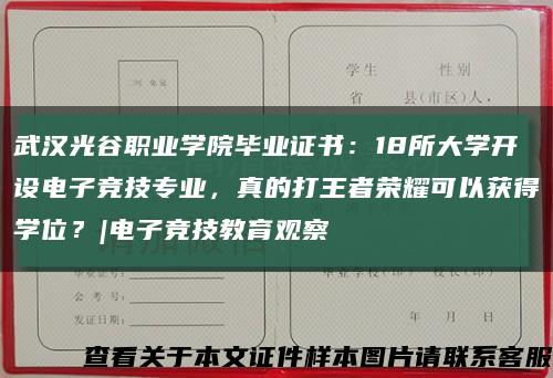 武汉光谷职业学院毕业证书：18所大学开设电子竞技专业，真的打王者荣耀可以获得学位？|电子竞技教育观察缩略图