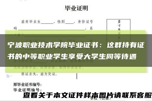 宁波职业技术学院毕业证书：这群持有证书的中等职业学生享受大学生同等待遇缩略图