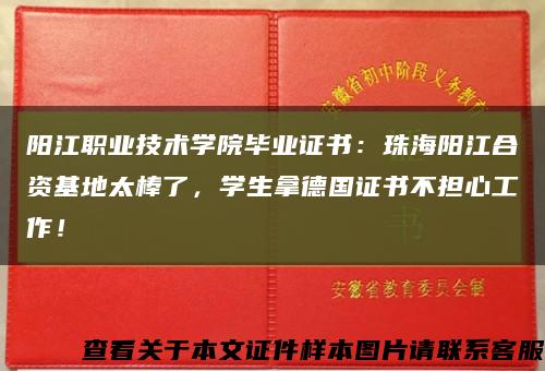 阳江职业技术学院毕业证书：珠海阳江合资基地太棒了，学生拿德国证书不担心工作！缩略图