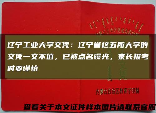 辽宁工业大学文凭：辽宁省这五所大学的文凭一文不值，已被点名曝光，家长报考时要谨慎缩略图