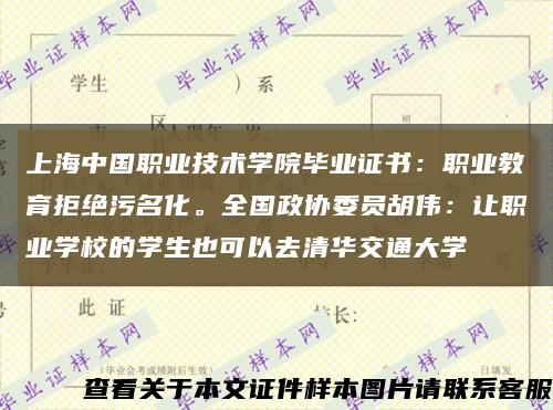 上海中国职业技术学院毕业证书：职业教育拒绝污名化。全国政协委员胡伟：让职业学校的学生也可以去清华交通大学缩略图