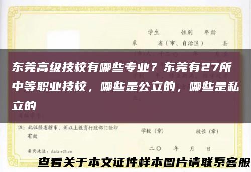 东莞高级技校有哪些专业？东莞有27所中等职业技校，哪些是公立的，哪些是私立的缩略图