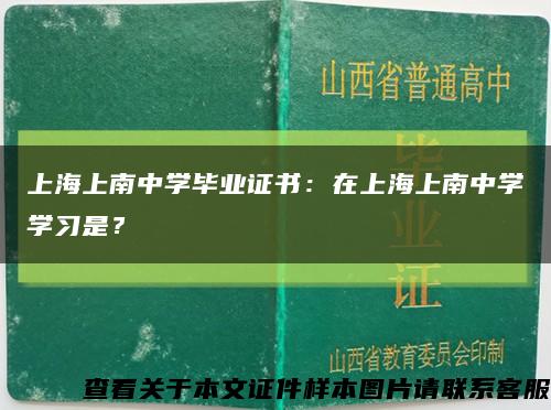 上海上南中学毕业证书：在上海上南中学学习是？缩略图