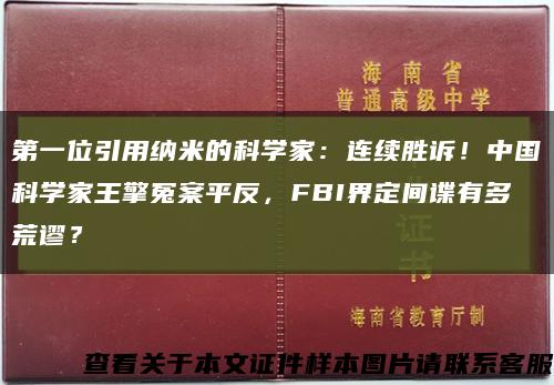 第一位引用纳米的科学家：连续胜诉！中国科学家王擎冤案平反，FBI界定间谍有多荒谬？缩略图