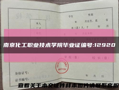 南京化工职业技术学院毕业证编号:12920缩略图