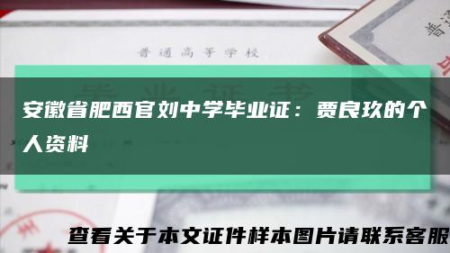 安徽省肥西官刘中学毕业证：贾良玖的个人资料缩略图