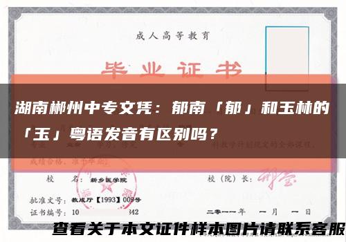 湖南郴州中专文凭：郁南「郁」和玉林的「玉」粤语发音有区别吗？缩略图