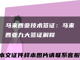马来西亚技术签证：马来西亚九大签证解释缩略图
