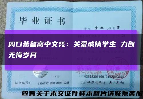 周口希望高中文凭：关爱城镇学生 力创无悔岁月缩略图