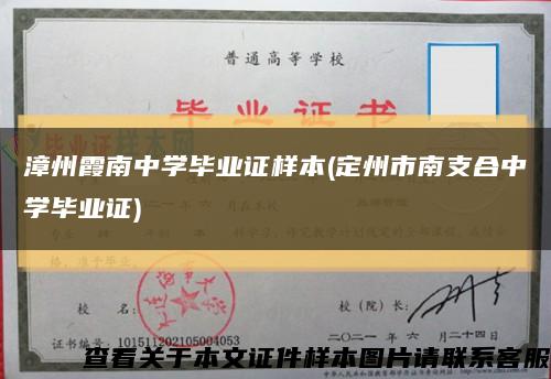 漳州霞南中学毕业证样本(定州市南支合中学毕业证)缩略图