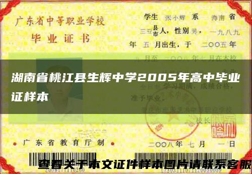 湖南省桃江县生辉中学2005年高中毕业证样本缩略图