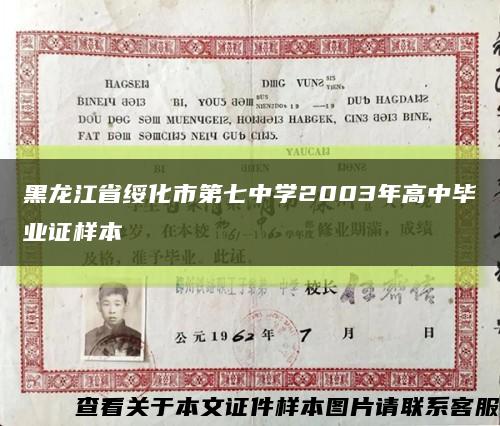 黑龙江省绥化市第七中学2003年高中毕业证样本缩略图