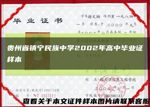 贵州省镇宁民族中学2002年高中毕业证样本缩略图
