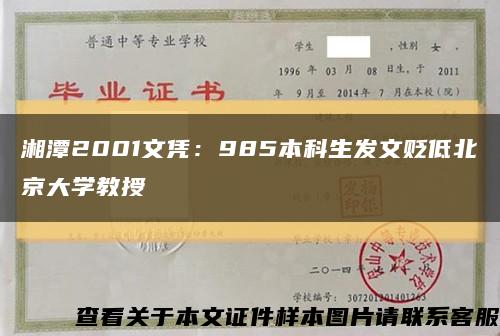 湘潭2001文凭：985本科生发文贬低北京大学教授缩略图