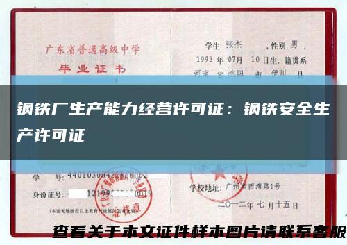 钢铁厂生产能力经营许可证：钢铁安全生产许可证缩略图