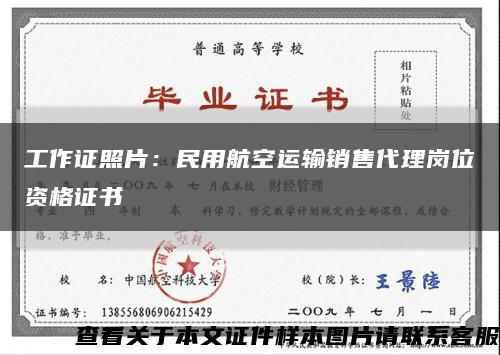 工作证照片：民用航空运输销售代理岗位资格证书缩略图