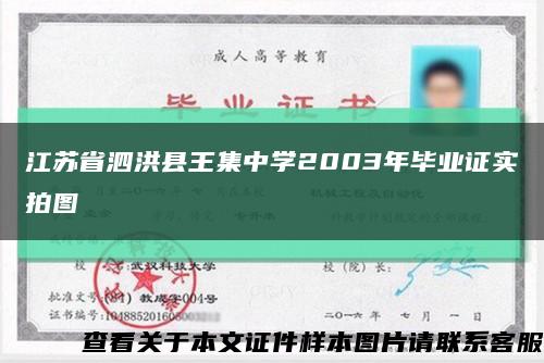江苏省泗洪县王集中学2003年毕业证实拍图缩略图