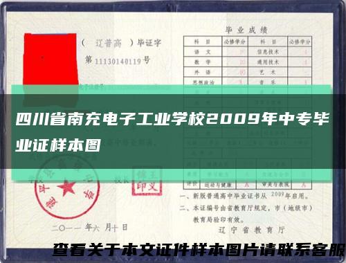 四川省南充电子工业学校2009年中专毕业证样本图缩略图