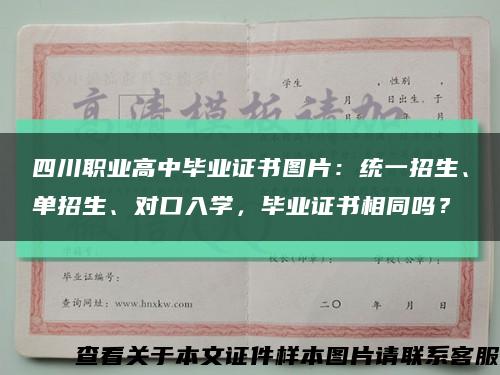四川职业高中毕业证书图片：统一招生、单招生、对口入学，毕业证书相同吗？缩略图