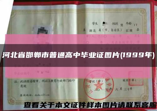 河北省邯郸市普通高中毕业证图片(1999年)缩略图
