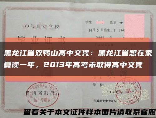 黑龙江省双鸭山高中文凭：黑龙江省想在家复读一年，2013年高考未取得高中文凭缩略图