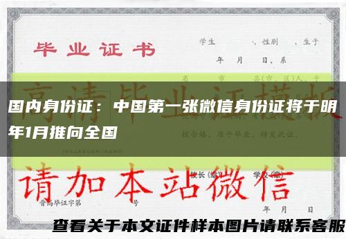 国内身份证：中国第一张微信身份证将于明年1月推向全国缩略图