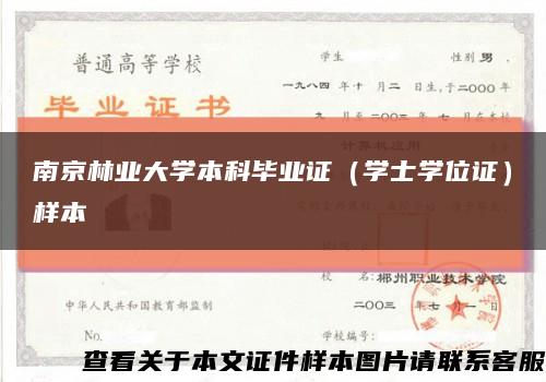 南京林业大学本科毕业证（学士学位证）样本缩略图