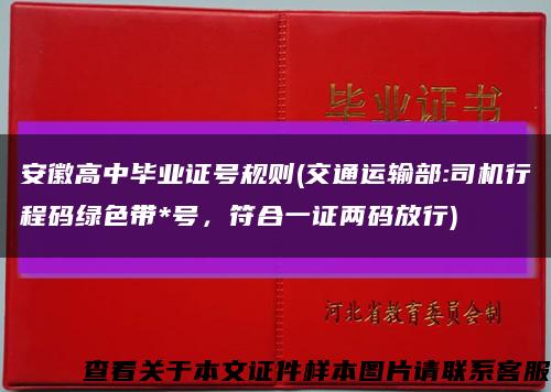安徽高中毕业证号规则(交通运输部:司机行程码绿色带*号，符合一证两码放行)缩略图