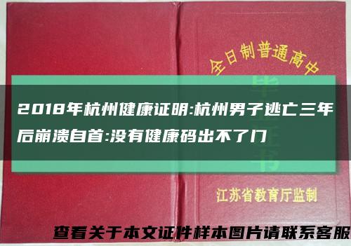 2018年杭州健康证明:杭州男子逃亡三年后崩溃自首:没有健康码出不了门缩略图