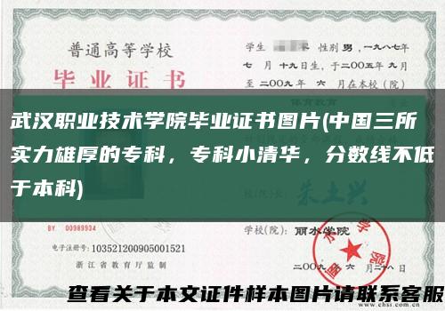 武汉职业技术学院毕业证书图片(中国三所实力雄厚的专科，专科小清华，分数线不低于本科)缩略图