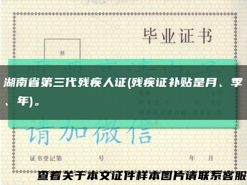 湖南省第三代残疾人证(残疾证补贴是月、季、年)。缩略图