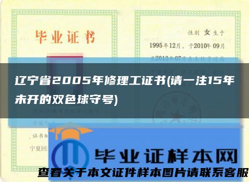 辽宁省2005年修理工证书(请一注15年未开的双色球守号)缩略图